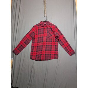Hurley Boys XL Red Black Plaid Flannel Button Down Shirt Long Sleeve‎